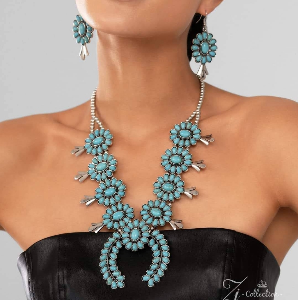 Ic Collection Blue Floral Necklace And Earring Set